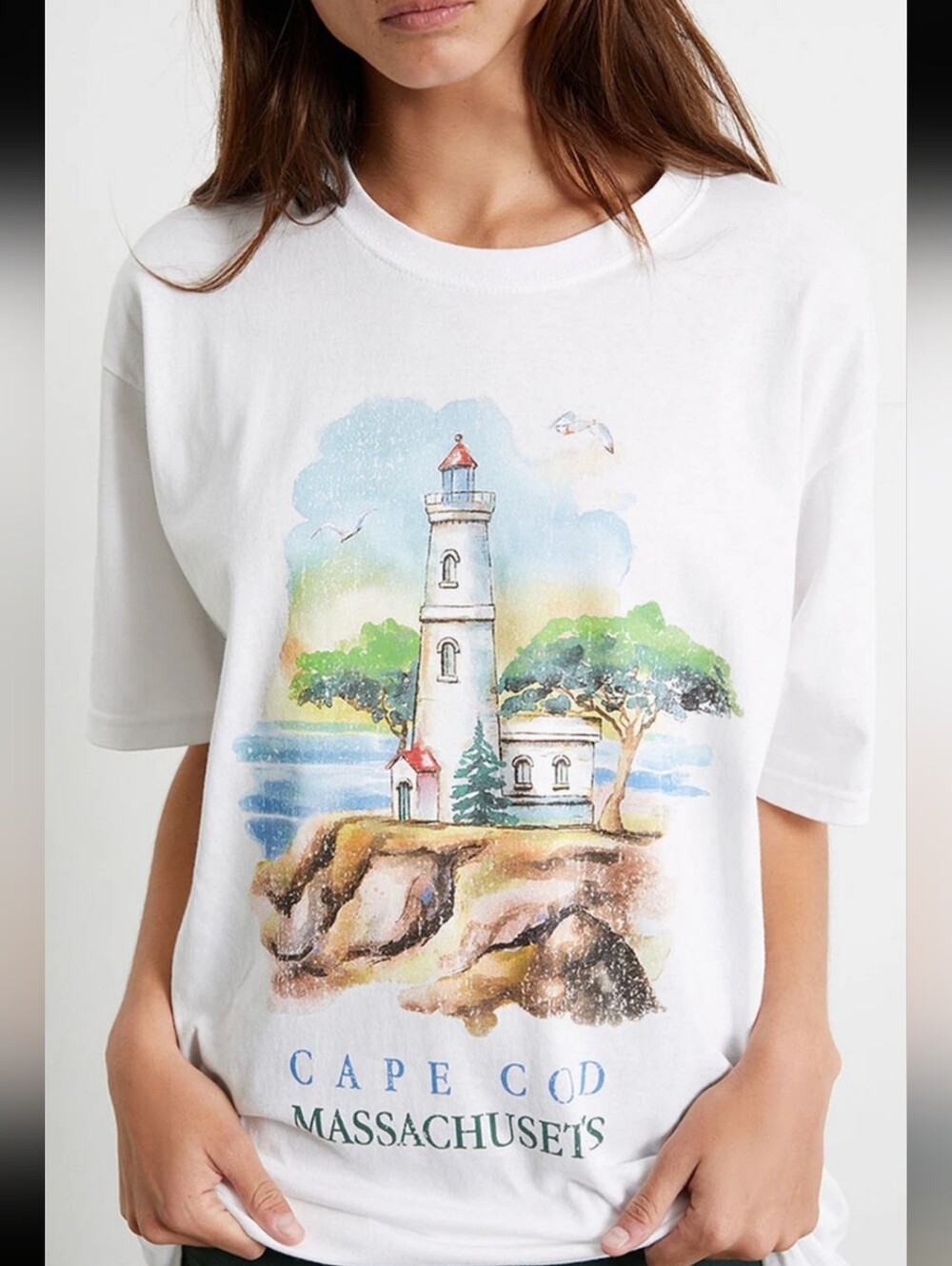 Golden Hour White Short Sleeve Cape Cod Massachusetts Oversized T-Shirt Sz M/L